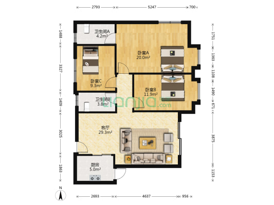 信达名居 3室1厅2卫 99平方