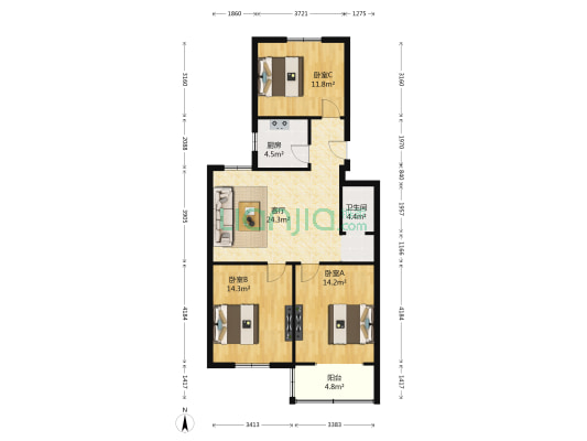 郑州师院淮南街家属院 3室1厅1卫 91平方