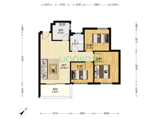 嘉和 3室1厅1卫 83平方