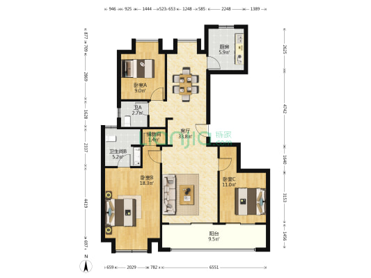 万象天地四季 3室1厅2卫 125平方