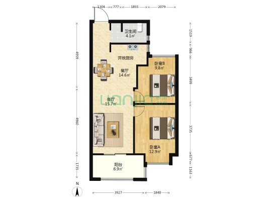 新榕金岳府 2室2厅1卫 75平方