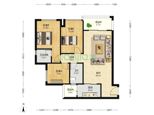金地自在城艺境宸苑 3室1厅2卫 99平方