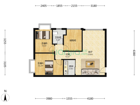 富园大厦 2室1厅1卫 73平方