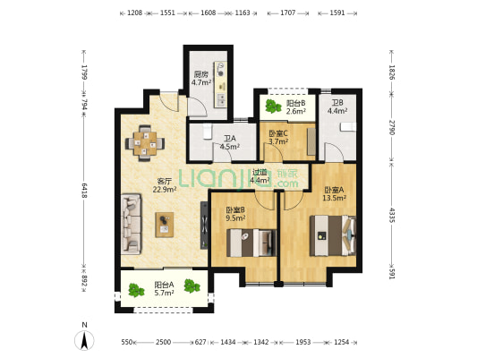 联发时代天境 3室1厅2卫 98平方
