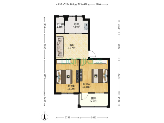 麻纺一区 2室1厅1卫 57平方