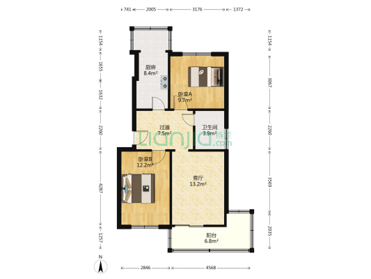 省人行宿舍 2室1厅1卫 76平方