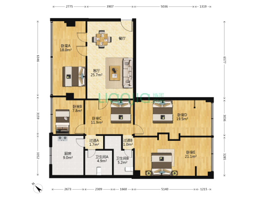 滨江苑大厦 5室1厅2卫 172平方