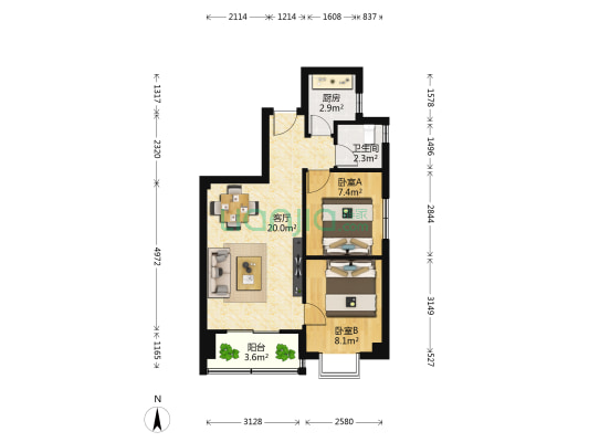 东方新城二期 2室1厅1卫 61平方
