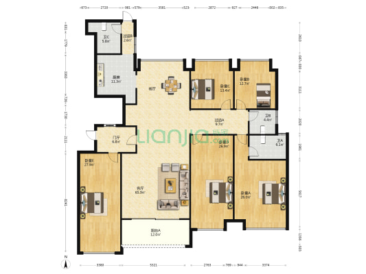 华盛·御品 5室1厅3卫 234平方