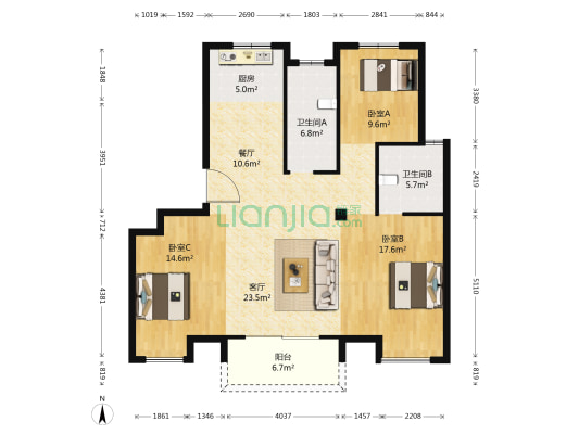 香城世家 3室2厅2卫 122平方