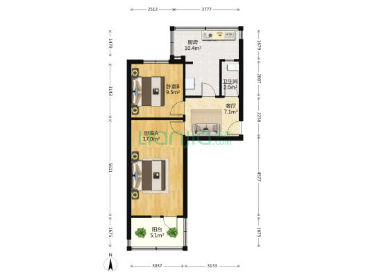 一塑宿舍 2室1厅1卫 57平方
