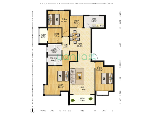丛台区4居室    适合改善居住     户型方正-户型图