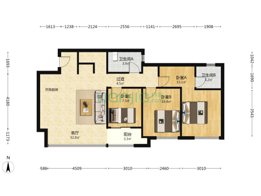 招商公园上城溪语 3室1厅2卫 89平方