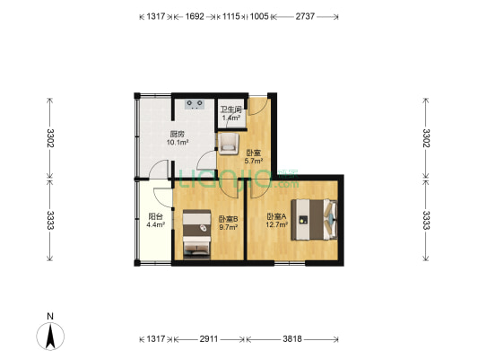 小福建营巷14号 3室0厅1卫 52平方
