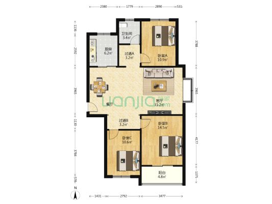南苑春光西区 3室1厅1卫 122平方