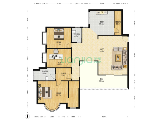 富悦海沁 3室1厅2卫 188平方