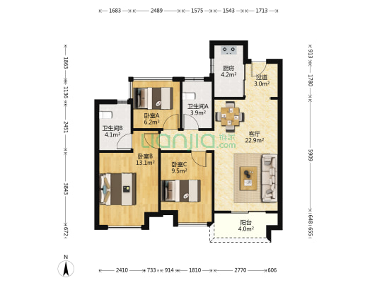 北城芳满庭 3室1厅2卫 88平方