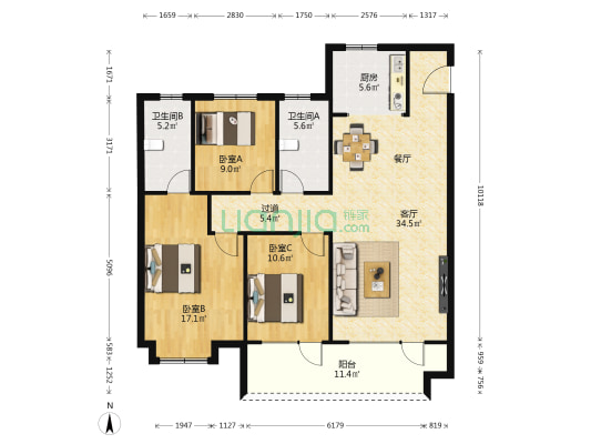 宏程云棠 3室1厅2卫 134平方