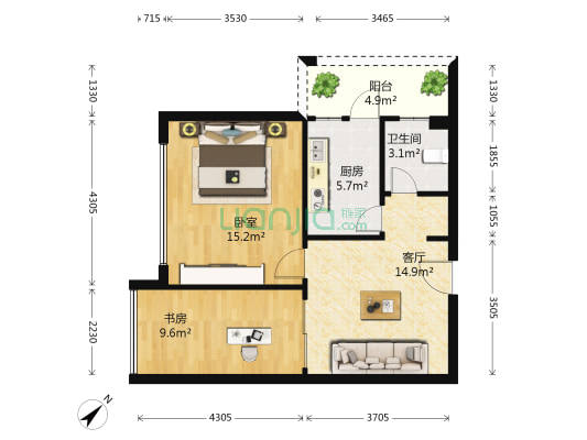 邑品天都 2室1厅1卫 65平方