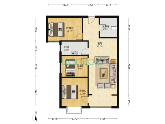 兰高金都城 3室1厅1卫 102平方