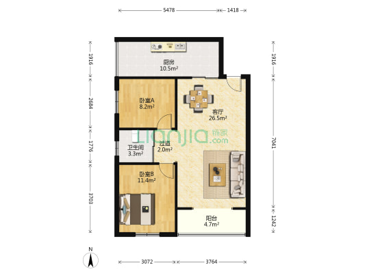 景城御苑 2室1厅1卫 86平方