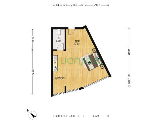 汀兰雅苑 1室0厅1卫 56平方