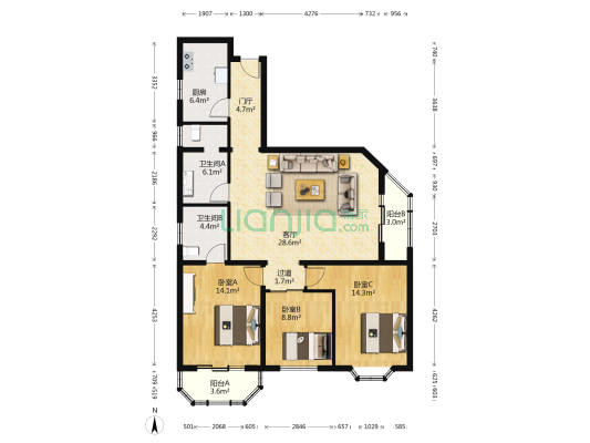 安圣苑 3室1厅2卫 128平方