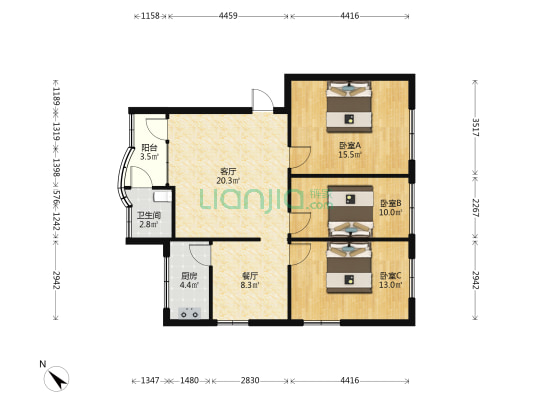 青春一街 3室2厅1卫 85平方