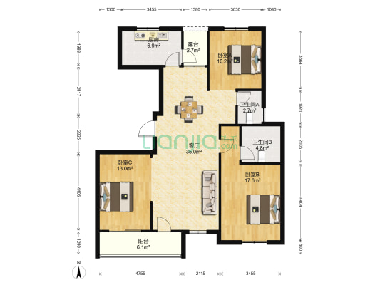 芙蓉華都 3室1厅2卫 127平方