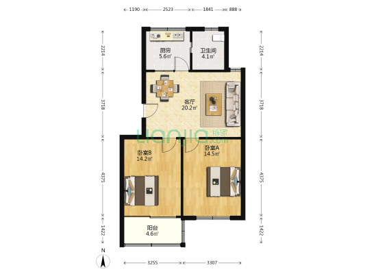 春秋社区春秋南路 2室1厅1卫 77平方