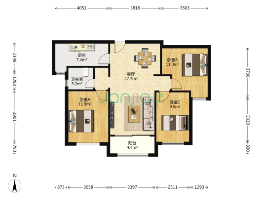 碧桂园凤凰城·天颂 3室1厅1卫 95平方