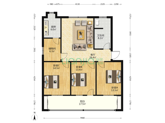 襄阳市新华书店家属院 3室1厅1卫 122平方