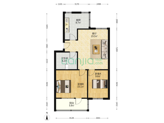 天和小区 2室1厅1卫 85平方