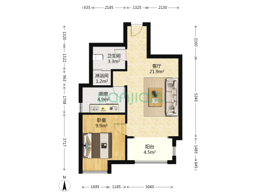 天园小区 1室1厅2卫 59平方