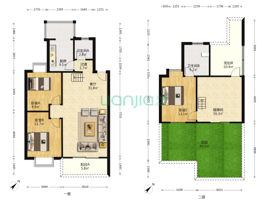 金海雅舍 3室1厅2卫 126平方