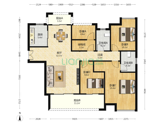润和星河玥 4室1厅2卫 142平方