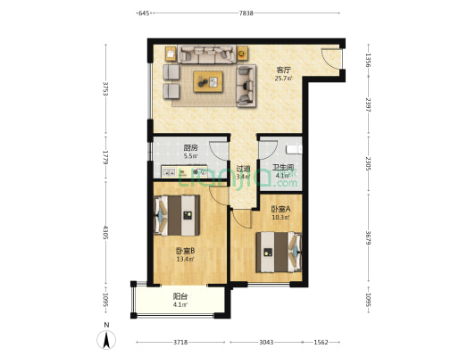 阳光新园 2室1厅1卫 93平方
