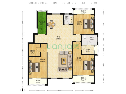 紫金山庄 3室1厅1卫 157平方