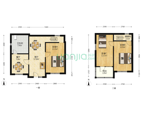 桃园北园 3室2厅1卫 84平方