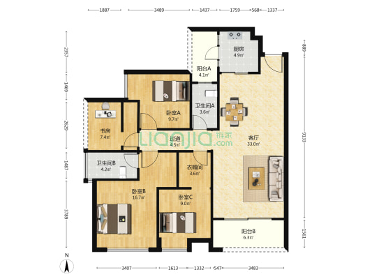公园里（春晓花园） 4室1厅2卫 126平方