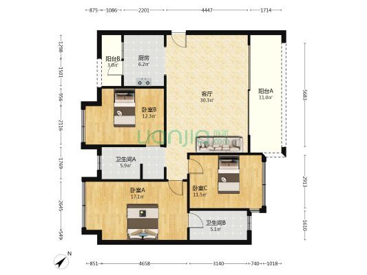 鑫悦尚都 3室1厅2卫 125平方
