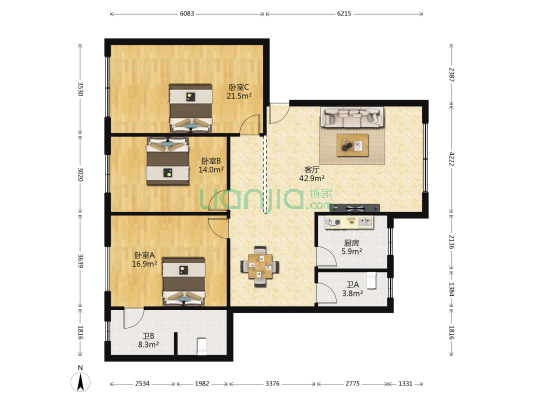 友谊家园 3室1厅2卫 146平方
