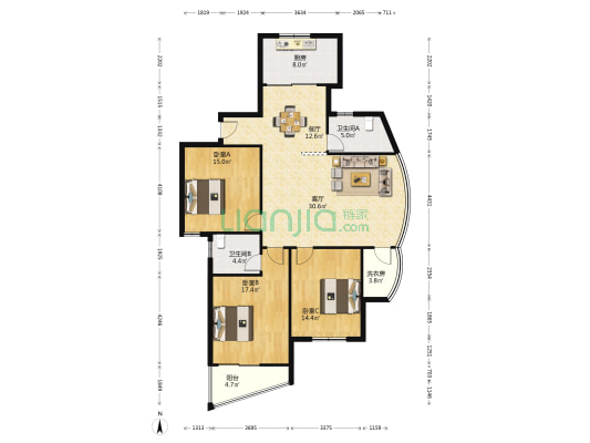 通榆北路6号 3室2厅2卫 153平方