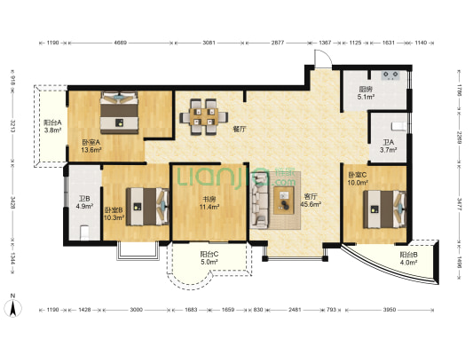 福泉小区 4室1厅2卫 142平方