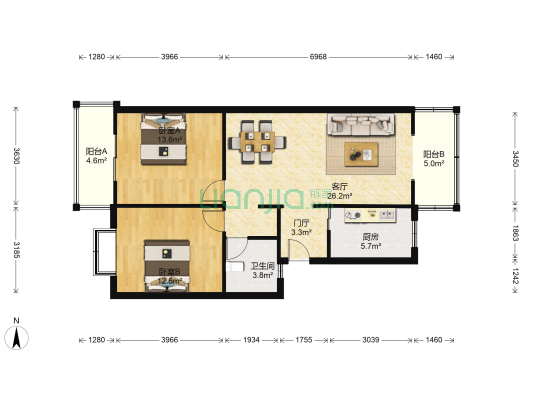 怡合花苑 2室1厅1卫 92平方