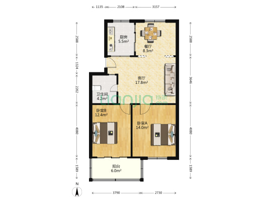 金山南区 2室2厅1卫 79平方