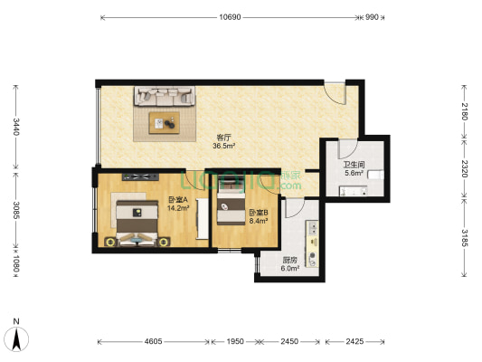 晓月新城 2室1厅1卫 95平方