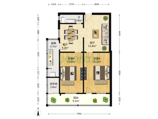 上塘塍街 2室2厅2卫 79平方