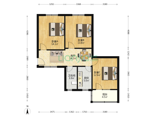 东大街58号院 3室1厅1卫 85平方