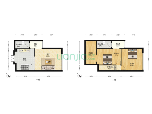 中德英伦世邦L区 2室1厅2卫 54平方